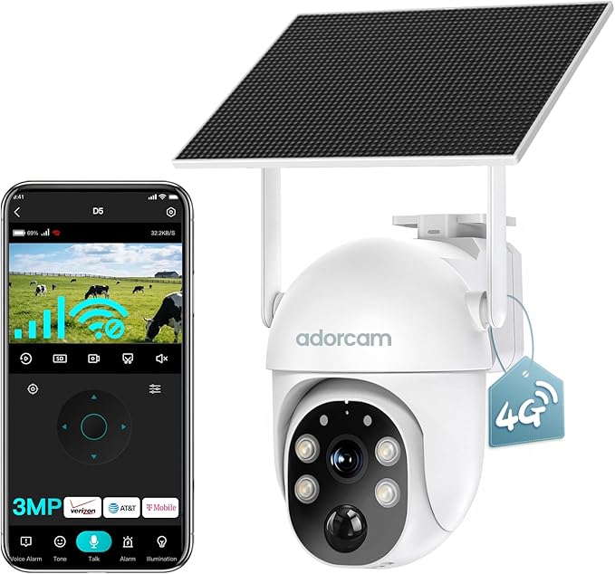 Wireless Surveillance Camera for Outdoor: US-Wide 4G Coverage No WiFi Needed Non-Stop Solar Power - 5-Min Setup All Weather Guardian for Rural Farm Ranch Barn Job Site Cabin RV