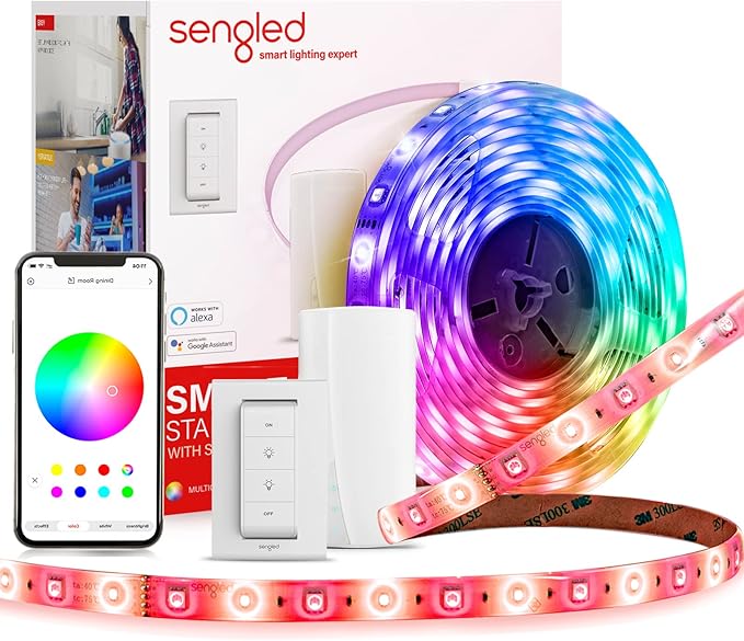 Sengled Zigbee LED Strip Lights Starter Kit - 16.4ft RGBW Smart Light Strip, Hub & Switch, Alexa & Google Compatible, 2000-6500k Dimmable, 1800 Lumens, 21W