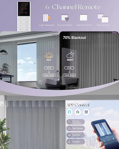Graywind Motorized Sheer Vertical Blinds Compatible with Alexa Google Smart Sheer Curtain Drapery Privacy Light Filtering Remote Control Vertical Shades, Custom Width Up to 157", Light Grey