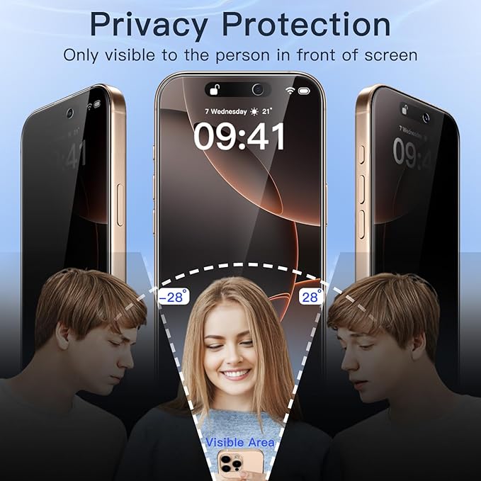 JETech Privacy Screen Protector for iPhone 16 Pro Max 6.9-Inch, Anti-Spy Tempered Glass Film with Easy Installation Tool, 2-Pack