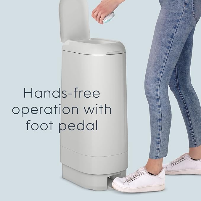 Diaper Genie Signature Pail (Grey) Includes 1 Easy Roll Refill with 18 Bags | Holds Up to 846 Newborn-Sized Diapers Per Refill