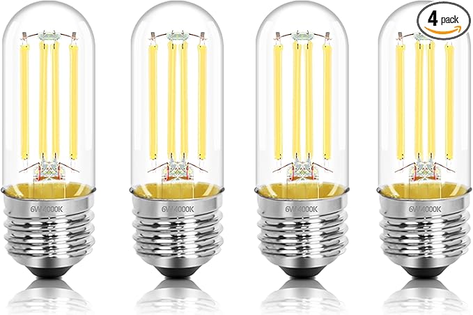 3.2 Inch E26 LED Bulb 60 Watt Equivalent, 4000K Neutral White Edison Bulbs Dimmable, AC 120V 600LM T10/T9 Clear Glass Filament Light Bulbs for Pendant Wall Pipe Lights UL Certified-4 Pack