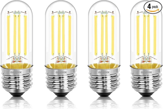 3.2 Inch E26 LED Bulb 60 Watt Equivalent, 4000K Neutral White Edison Bulbs Dimmable, AC 120V 600LM T10/T9 Clear Glass Filament Light Bulbs for Pendant Wall Pipe Lights UL Certified-4 Pack