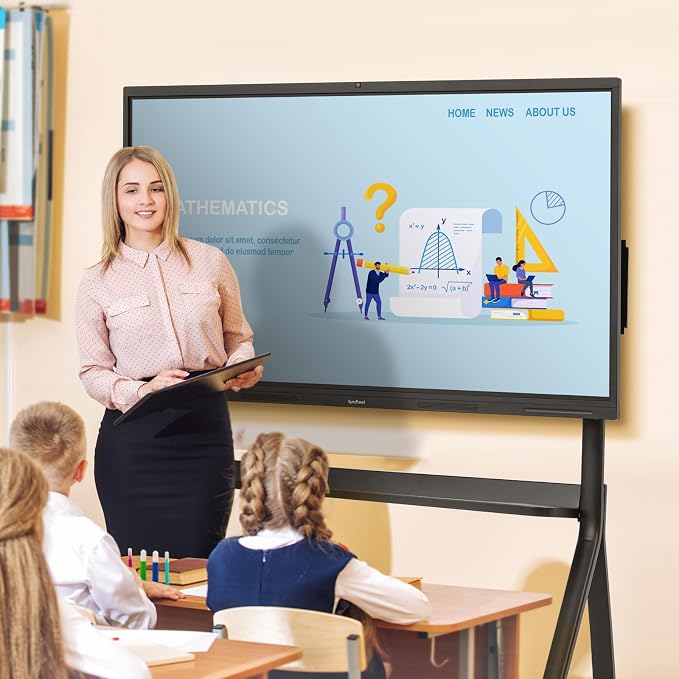 Metal Gray Adjustable Portable Stand for 55-75" Interactive Whiteboards, Four Smooth Rolling Wheels with Locking Function, Stable and Durable Design for Office, Classroom, and Home Use
