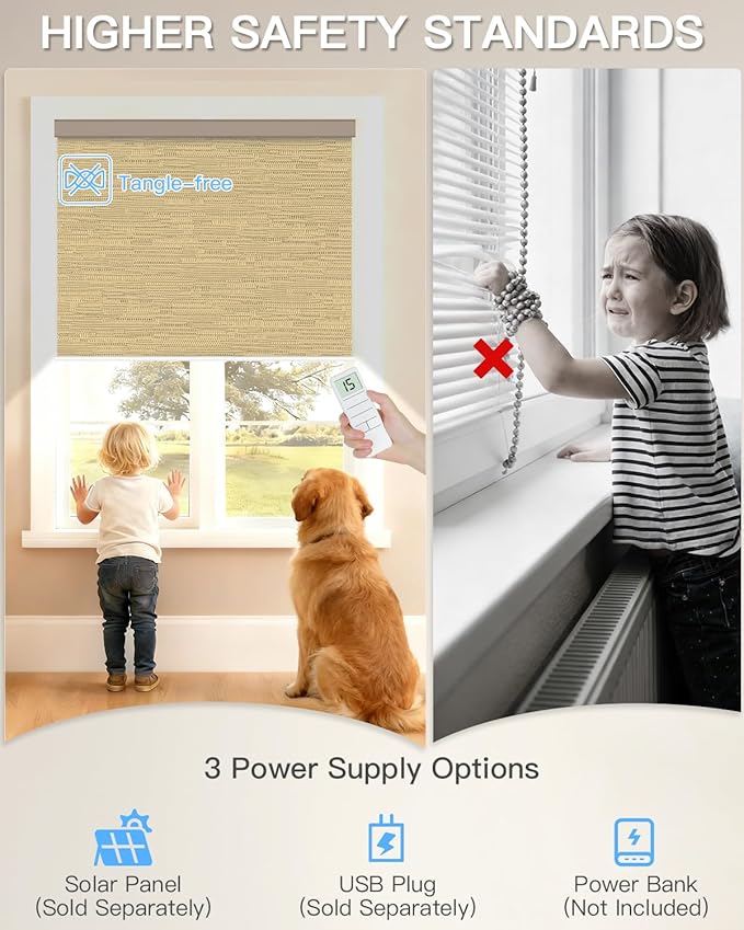 Tokblind Motorized Roller Shade with Remote Control, Blackout Electric Shade for Windows Compatible with Alexa Google via Hub, Rechargeable Smart Window Blind for Home Office (Texture Dark Coffee)