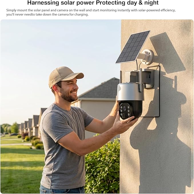 2K 3MP Tuya Solar Security Camera, Wireless Outdoor WiFi Camera w/ 360° PTZ, IP65, Battery Powered Surveillance Home Cam w/ Color Night Vision, PIR Sensor, 2-Way Audio, SD/Cloud Storage, App Alerts