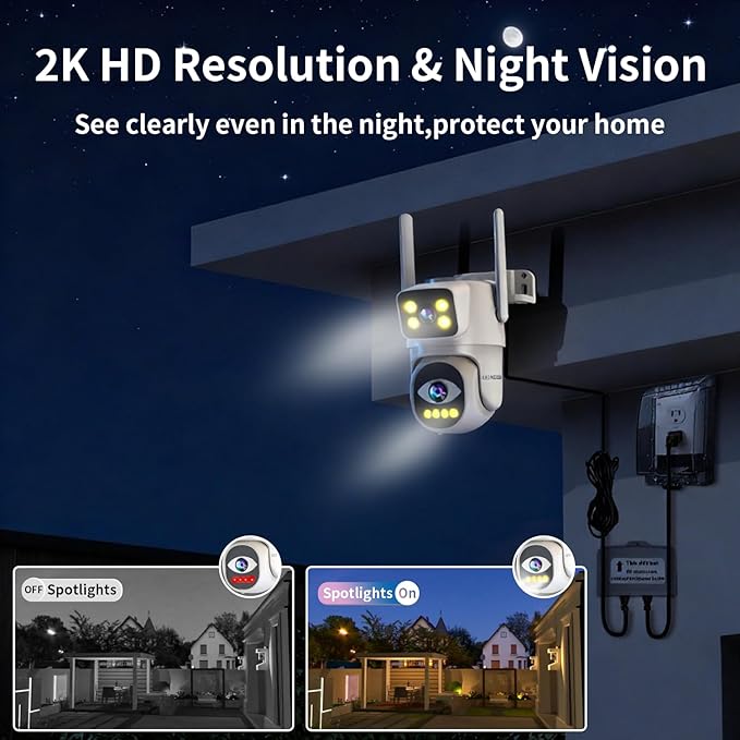 ESCANU Cameras for Home Security with Dual Lens, 2.4G/5G Outdoor Security Camera, WiFi Camera for Home Security, Color Night Vision, 2-Way Audio, Auto Tracking, 24/7 Continuous Recording