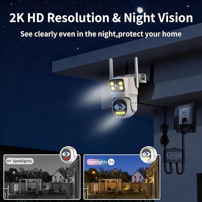 ESCANU Cameras for Home Security with Dual Lens, 2.4G/5G Outdoor Security Camera, WiFi Camera for Home Security, Color Night Vision, 2-Way Audio, Auto Tracking, 24/7 Continuous Recording
