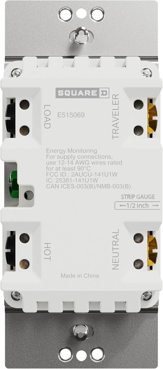 Square D by Schneider Electric X-Series Z-Wave Plus 3 Way Rocker Smart Light Switch, Single Pole Connected Light Switch, 1 Gang, 15 Amp, Matte Light Almond (SQR14102LAZ)