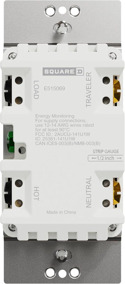 Square D by Schneider Electric X-Series Z-Wave Plus 3 Way Rocker Smart Light Switch, Single Pole Connected Light Switch, 1 Gang, 15 Amp, Matte Light Almond (SQR14102LAZ)