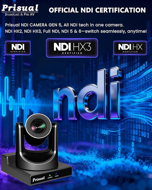 Prisual NDI PTZ Camera Gen 5, AI Auto Tracking, 20X Optical Zoom, 3G-SDI USB LAN PoE HDMI PTZ Camera for Church Worship Education Events (NDI 6 & NDI HX3 Certified) TEM-20N PRO