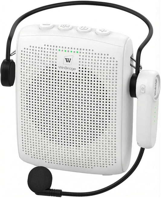 WinBridge Wireless Voice Amplifier -15W Bluetooth Headset Mic, Portable PA System for Teachers, Teacher Microphone for Classroom, 12-15H Battery, Small Presentation Speaker Sound Amplifier WB002 White