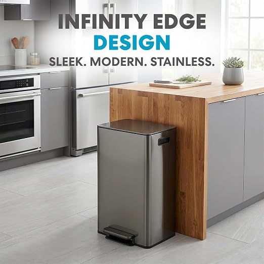 Simpli-Magic 13 Gallon / 50L Step Trash Can, Infinity Edge, Black