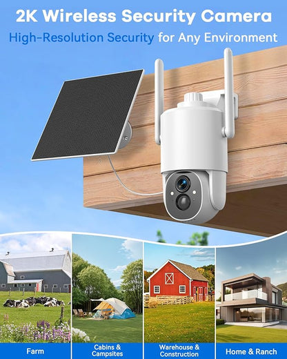 Thybro 4G LTE No WiFi Outdoor Surveillance Camera - Solar Powered, HD 2K, Motion Detection, 360° PTZ, Night Vision, Wireless, DIY Installation for Home, Farm & Business
