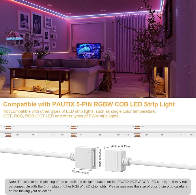 PAUTIX RGBW LED Controller Kit SP644E,2.4G RF Wireless Remote Control,RGBW LED Controller/Dimmer,for RGBW LED Strip Light,with Music Mode,Group Control(Without Battery)