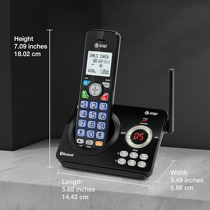 AT&T DL72479 4-Handsets Cordless Landline Phone System with Digital Answering Machine, Bluetooth Connect to Cell, Unsurpassed Range, Big Buttons,1000-Number Call Blocker - Black