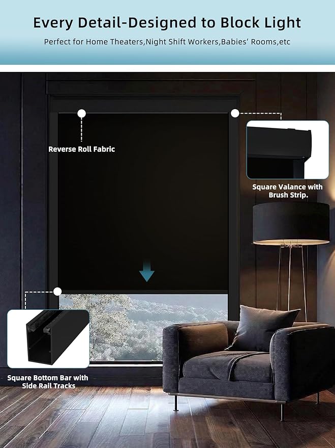 SmartWings Motorized Smart Blinds with Remote, Custom Automatic 100% Blackout Roller Shade Compatible with Alexa/Homekit/Google, Electric Smart Blinds for Indoor Windows, Vinyl Black