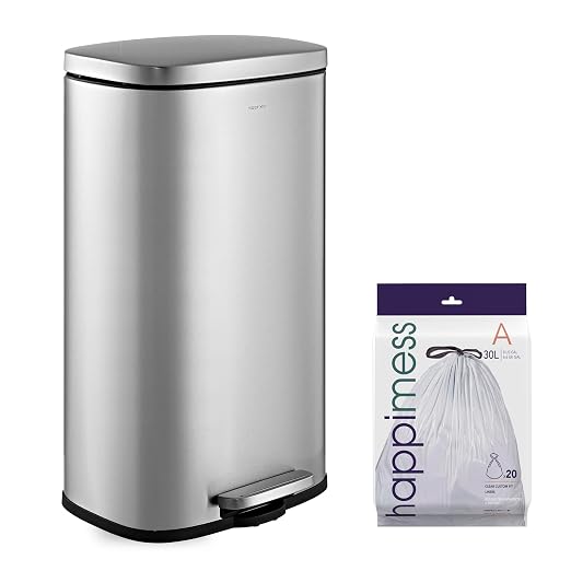 happimess Curtis 8 Gal Step Trash Can Soft Close 25", Platinum Silver