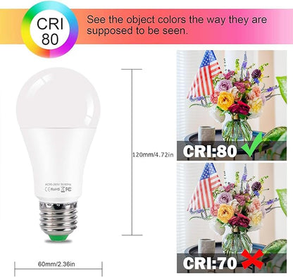 LED Color Changing Light Bulb with Remote Control, 10W E26 RGB+Daylight White 5700K LED Bulbs Dimmable with Memory Function, Ideal Lighting for Home Decoration,Stage,Bar,Party, 2 Pack