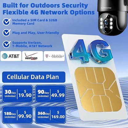 Black 4G LTE Solar Security Camera Outdoor, No WiFi/Internet Needed, 4MP Full Color Night Vision, 360° View, Built-in SIM, AI Motion Alarm, 2-Way Talk for Backyard/Driveway