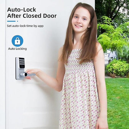 Keyless-Entry Fingerprint Smart Door Lock: LORVIBO Digital Electronic Lock with Code Passcode, Electric Door Knob, Biometric Door Handle, Perfect for Exterior/Interior/Entry/Bedroom Doors (Silver)