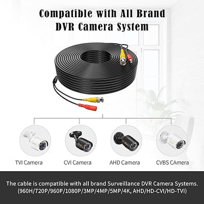 1 Pack 100ft BNC Video Power Cable Security Camera Cable Wire Cord for CCTV DVR Surveillance System with Connectors (BNC Female and BNC to RCA) (Black, 100FT)