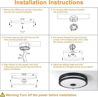Outdoor Motion Sensor Flush Mount LED Light, 12" Dusk to Dawn Porch Modern Black Exterior Light, Ceiling Light Fixture for Farmhouse Garage Entry