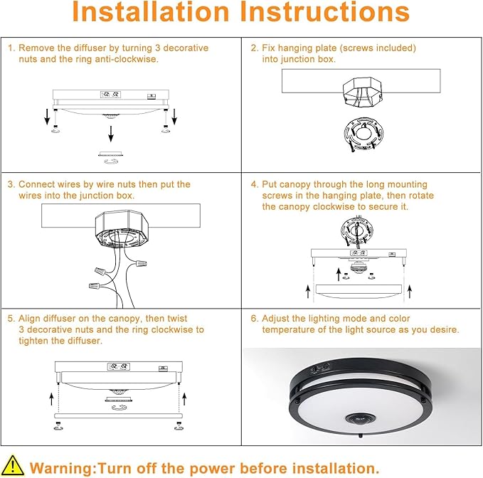 Outdoor Motion Sensor Flush Mount Ceiling Light, LED Outdoor Ceiling Light Fixture 2 Pack, 12" Dusk to Dawn Porch Ceiling Light, Black Modern Exterior Light for Farmhouse Garage Hallway Entry