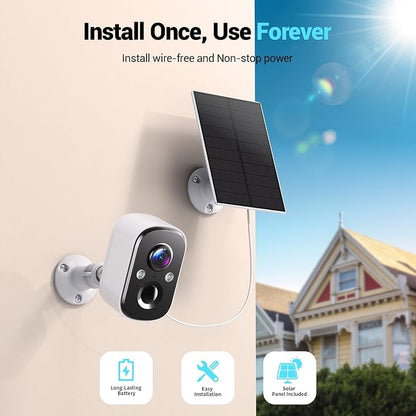 Techage 2K Solar Security Cameras Wireless Outdoor, 2K Battery Powered WiFi Cameras for Home Security with AI Motion Detection, Color Night Vision, 2-Way Talk, IP66 Waterproof, Cloud/SD Storage 2 Pack