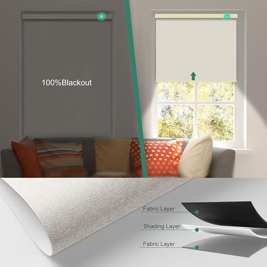 Motorized Blinds with Remote [100% Blackout & Silent Motor] Smart Blinds Compatible with Alexa Google HomeKit, Electric Roller Shades for Indoor Windows, Customized Size, Shimmer Solar Gold