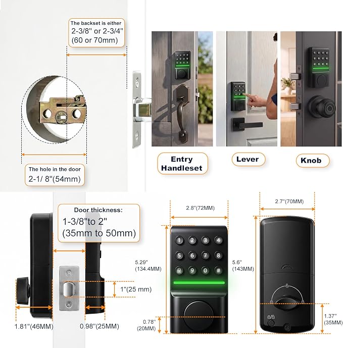 SEPOX® Keyless Entry Deadbolt, Offline Smart Keypad Doorlock, LED Indicator
