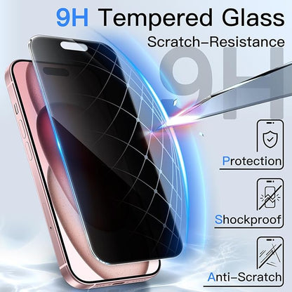 JETech 360 Degree Privacy Screen Protector for iPhone 15 6.1-Inch, 4-Way Anti-Spy Tempered Glass Film with Easy Installation Tool, 2-Pack