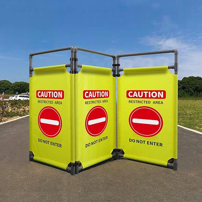 3 Panels Safety Barricade 5.8FT Foldable Security Sign Barrier Gate with Heavy Duty PVC Frame High Visibility Caution Symbol Crowd Control Restricted Area Pedestrian Barricade (Yellow-1)