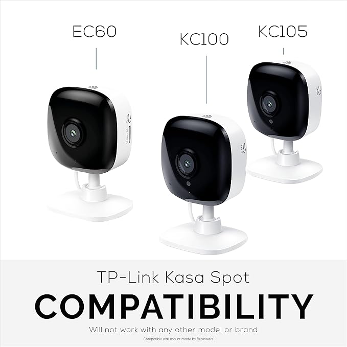 Wall Mount for Kasa KC100, KC105, EC60 (2 Pack), Adhesive Holder for TP Link Smart Spot Camera, Installs in Minutes, No Mess Hanger Bracket by Brainwavz (White)