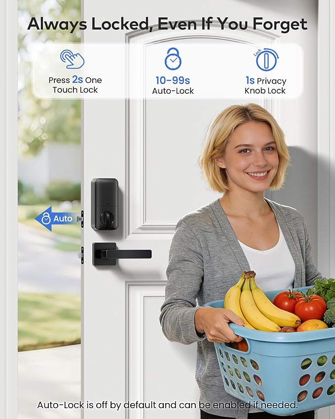 TEEHO TK001H Keyless Entry Door Lock with Handle Set, Electronic Deadbolt Keypad Door Lock with Code, Smart Locks for Front Door, Exterior Door Handle, Auto-Lock, Easy to Install, Matte Black
