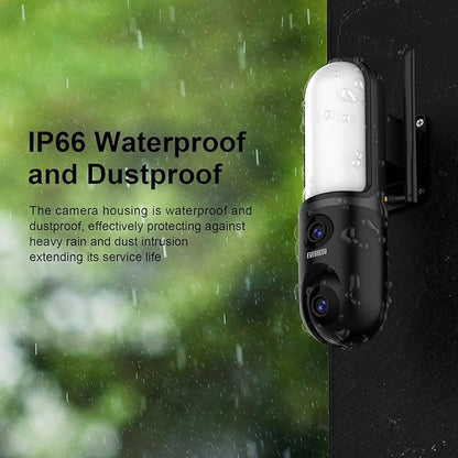 EVERSECU Dual Lens Waterproof Wall Light Camera, 3K Video, 1200LM Floodlight, 2 Way Audio, PTZ Auto Tracking, Support ONVIF & RTSP & Alexa, Cloud/SD Storage, Outdoor Wired WiFi Security Camera