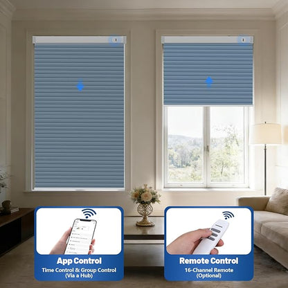 Motorized Cellular Shades with Remote, Blackout Smart Cellular Shades Compatible with Alexa, Cordless Honeycomb Window Blinds for Bedroom Home Office, Custom Size, Blackout Blue
