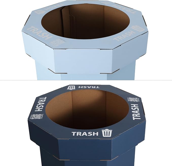 happimess Fleur 25 Gal Trash Can Bin, Tide Pool Blue/Denim Blue, Set of 2