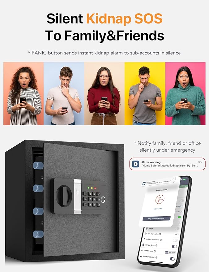 FORFEND Smart Fingerprint Safes | WiFi Safe Box App Unlock/Alarm | Voice Command, Kidnap SOS Alarm, Tamper Proof, Frozen Mode | Biometric Caja Fuerte Money Lockbox History Track Remote Live Monitor