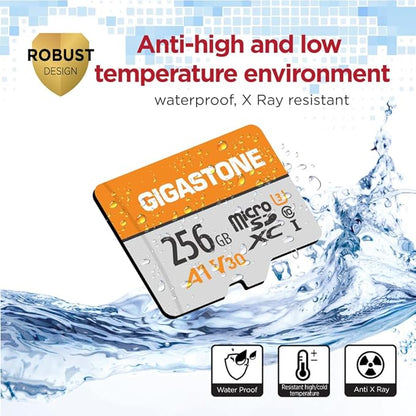 GIGASTONE 256GB Micro SD Card 2-Pack, A1 V30 4K Video Recording, Surveillance, Security Camera, Action Camera, Drone, 100MB/s MicoSDXC Memory Card UHS-I Class 10