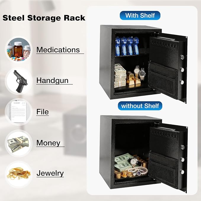 XDeer Biometric Safe with Fireproof Bag, 1.09 CuFt Money Safe with APP | Fingerprint/APP/Backlit Keypad/Keys, LED Light, Adjustable Shelf & Gun Frame, Smart Home Safe for Cash/Jewelry/Document