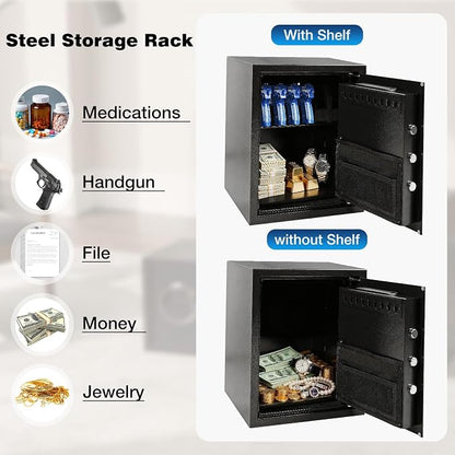 XDeer Biometric Safe with Fireproof Bag, 1.09 CuFt Money Safe with APP | Fingerprint/APP/Backlit Keypad/Keys, LED Light, Adjustable Shelf & Gun Frame, Smart Home Safe for Cash/Jewelry/Document