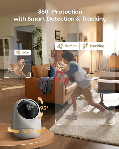 DREAME 2.5K 4MP Pet Dog Camera, Security Cameras Wireless Indoor, Dual-Band 5G/2.4G Wi-Fi, Auto-Tracking, 360° Pan-Tilt, Cloud & Local Storage, Physical Privacy Mode, Work with Alexa & Google, Grey