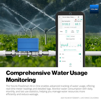 NSF Certified YoLink FlowSmart All-in-One Smart Water Meter & Auto Shutoff for 1.25" Pipes, LoRa Long-Range, Real-Time Leak Detection, 10-Year Battery, 80+ Device Ecosystem, Hub Included – YS5018