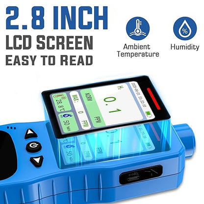 Hydrogen Gas Detector 0-1000 PPM, 0.1 PPM High Accuracy H2 Monitor with 3 Types Alarm, Rechargeable Hydrogen Meter, Portable H2 Air Quality Meters with Temperature Humidity Tester