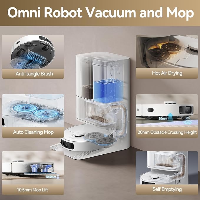 DREAME Govac 401 Robot Vacuum and Mop Combo, 100 Days Self-Emptying Robotic Vacuum, 15,000Pa Suction, Auto Mop Wash & Heat Dry, 10.5mm Auto-Lift Robot Vacuum Cleaner for Pet Hair/Carpet/Hard Floor