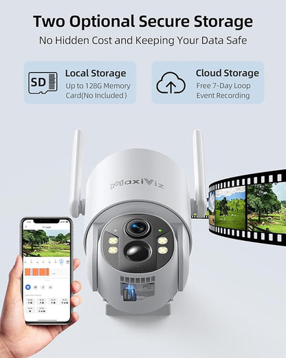 MaxiViz 4G LTE Outdoor Solar Powered Cellular Security Camera Wireless, Off-Grid Camera No WiFi Required, 2.5K UHD Color Night Vision, 360° Live View, Local/Cloud Storage, IP66 Weatherproof, SIM Card