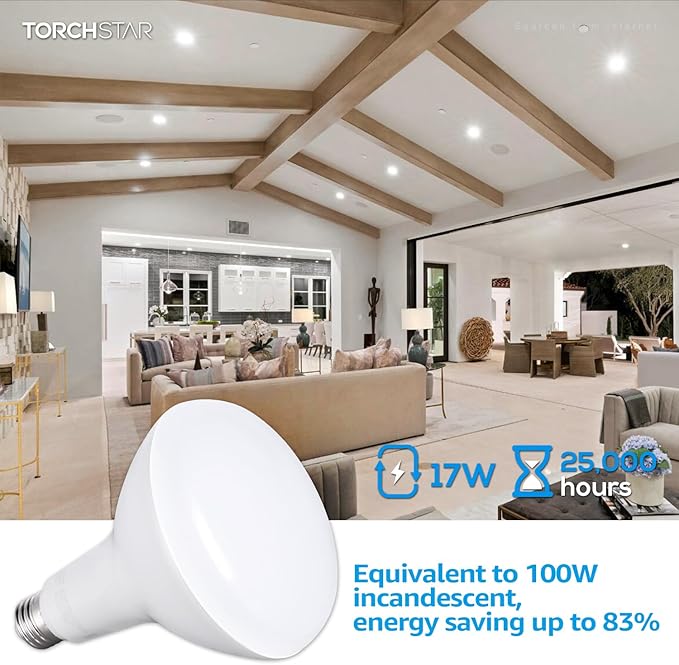 TORCHSTAR BR40 LED Light Bulbs, Indoor Flood Light Bulbs, Dimmable, 4000K Cool White, 100W Equivalent 17W, 1400lm, E26 Base, Recessed Can Light, Flicker-Free, UL Listed, Pack of 4