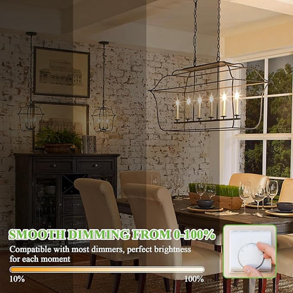 GoBright Dimmable E12 Candelabra LED Light Bulbs 60 Watt Equivalent, 2700K Soft Warm Whit Super Bright 630 Lumen Vintage LED Candle Light Bulb, 6W Clear Glass C32 Chandelier Light Bulbs, 6-Pack