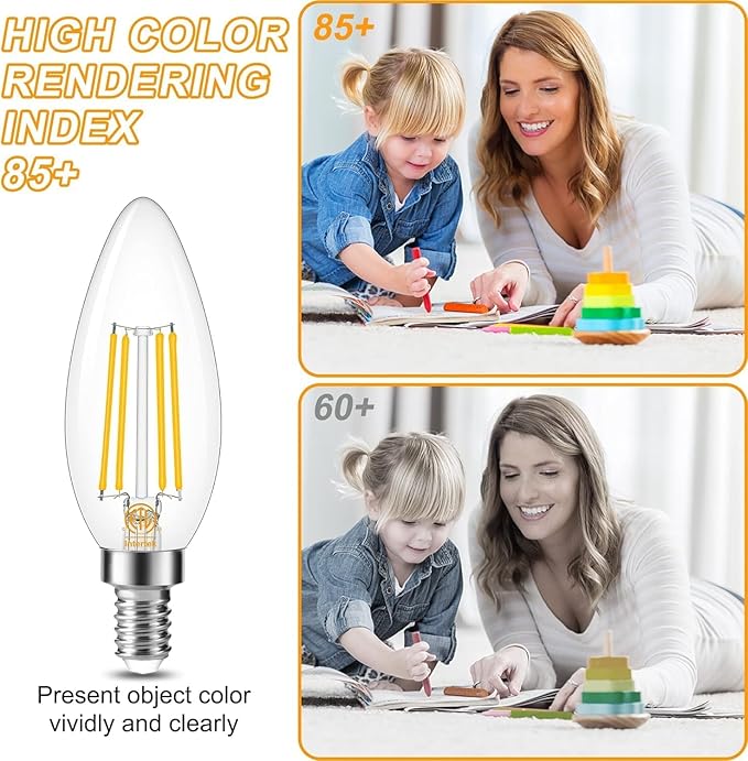 Cotanic E12 LED Bulb Dimmable 3000K Soft White, LED Candelabra Bulbs 60Watt Equivalent, Small Base Type B Light Bulbs, Candle Shape Chandelier Light Bulbs Clear Glass, 600LM, 24 Pack
